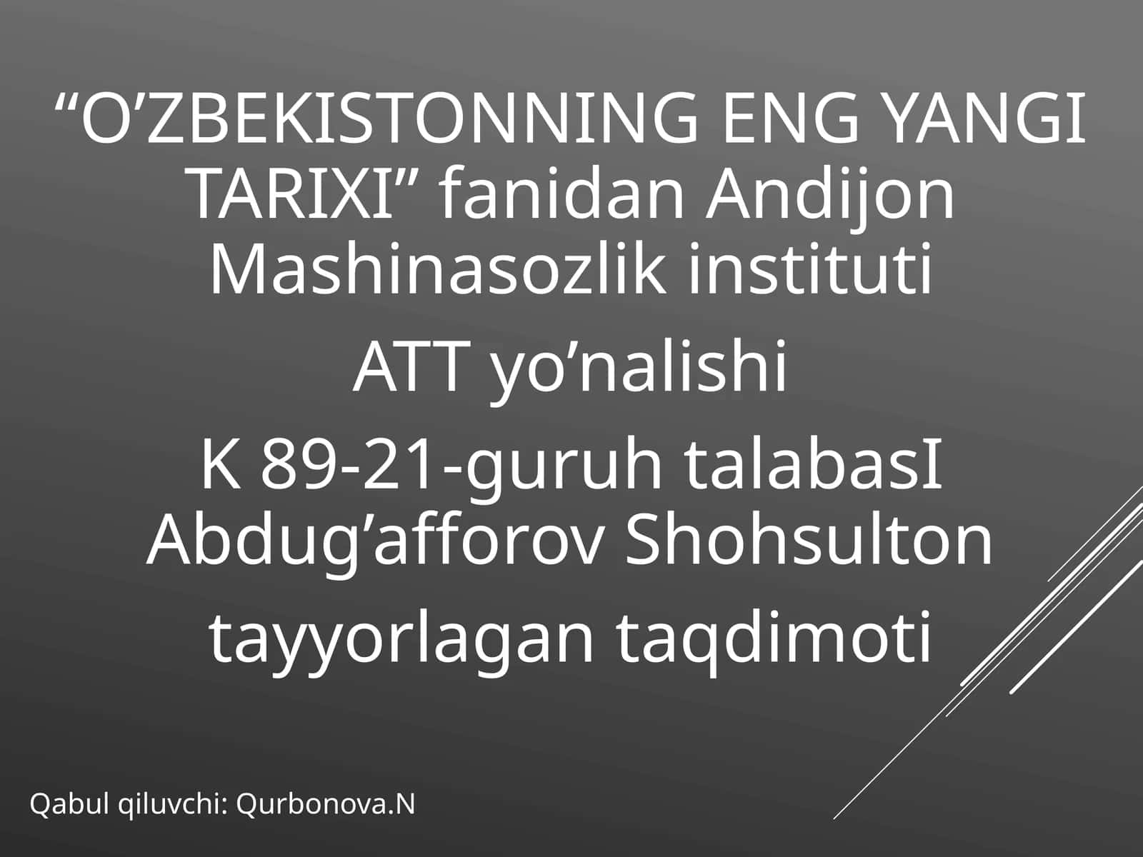 O’ZBEKISTONNING ENG YANGI TARIXI