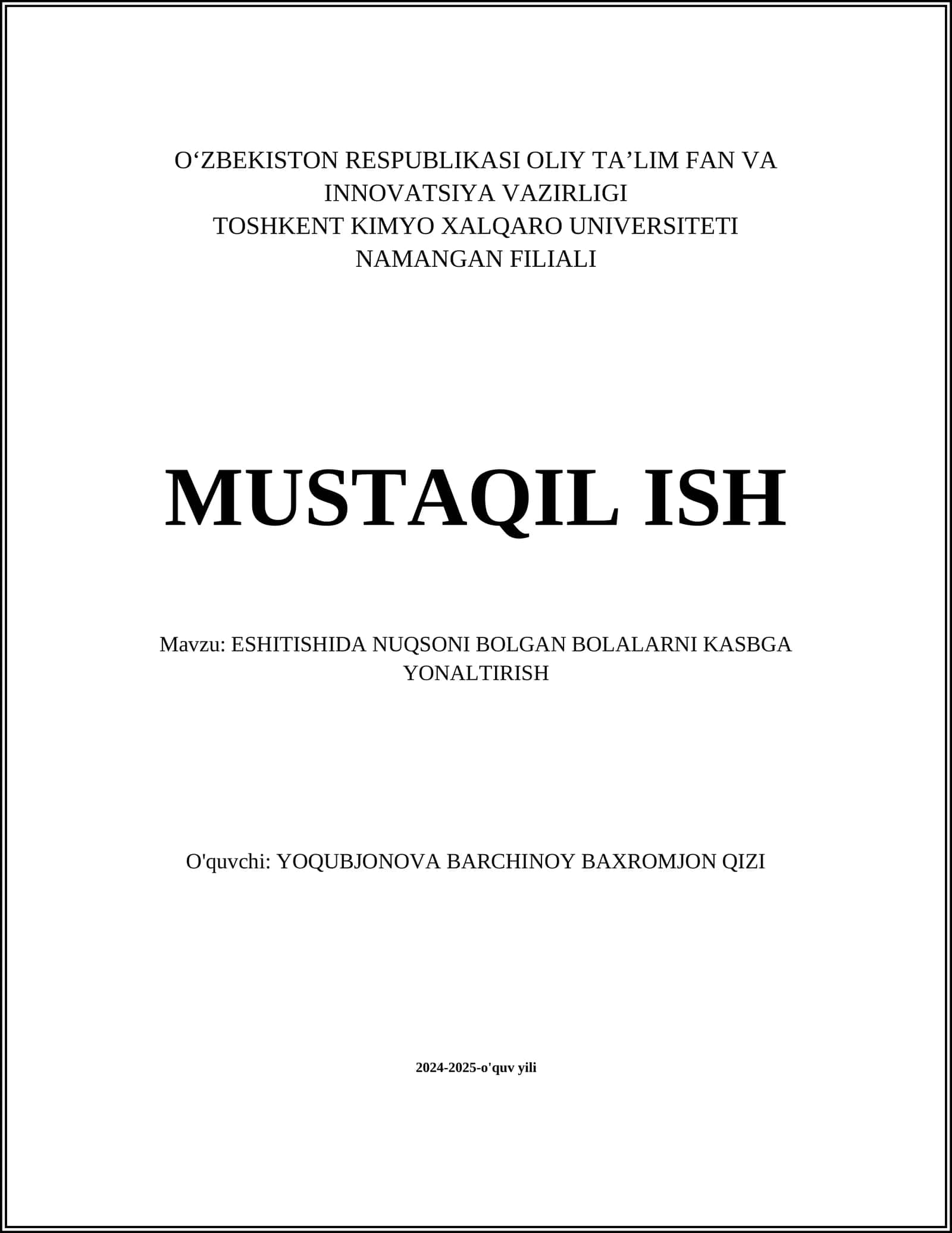 ESHITISHIDA NUQSONI BOLGAN BOLALARNI KASBGA YONALTIRISH