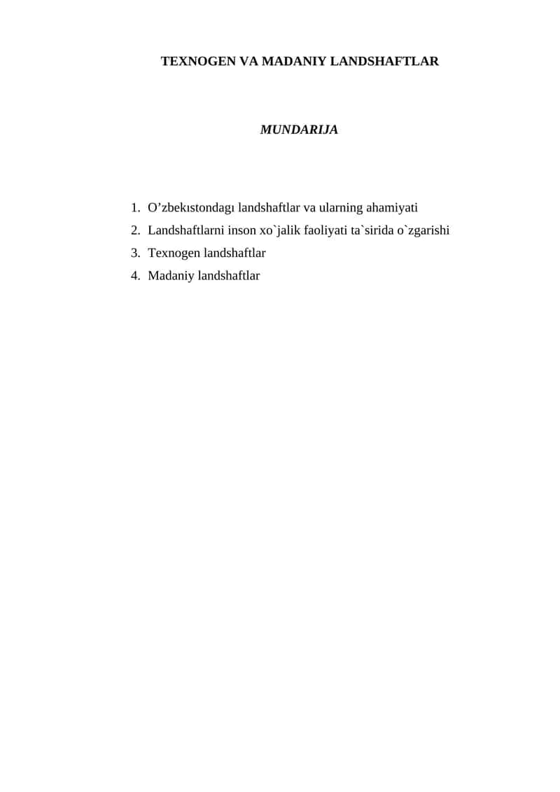TEXNOGEN VA MADANIY LANDSHAFTLAR