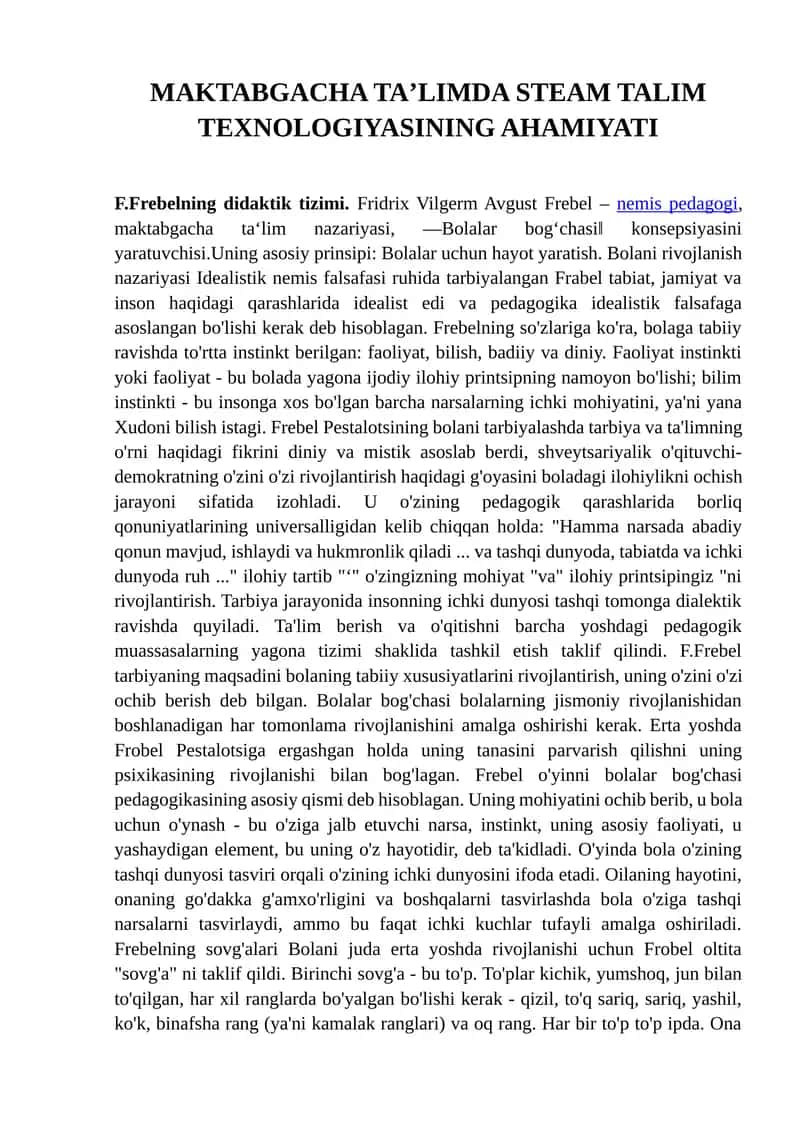 MAKTABGACHA TAʼLIMDA STEAM TALIM TEXNOLOGIYASINING AHAMIYATI