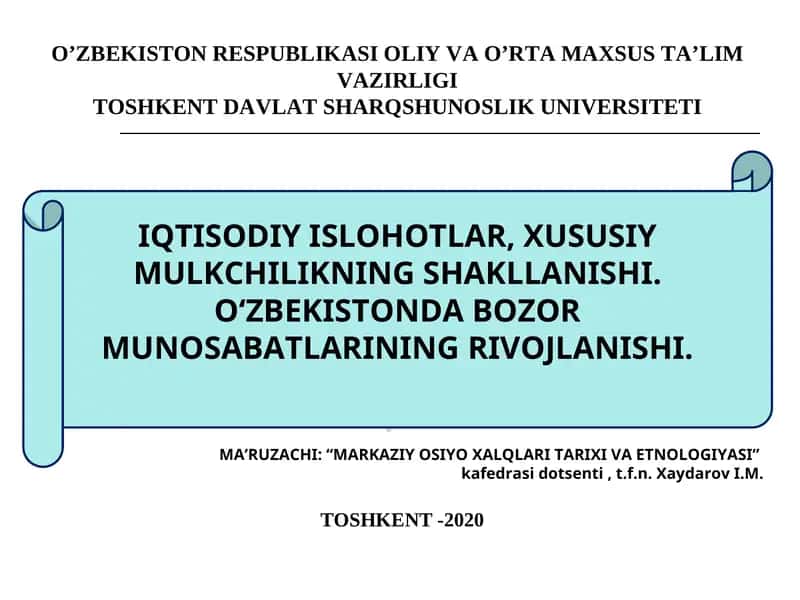 IQTISODIY ISLOHOTLAR, XUSUSIY MULKCHILIKNING SHAKLLANISHI