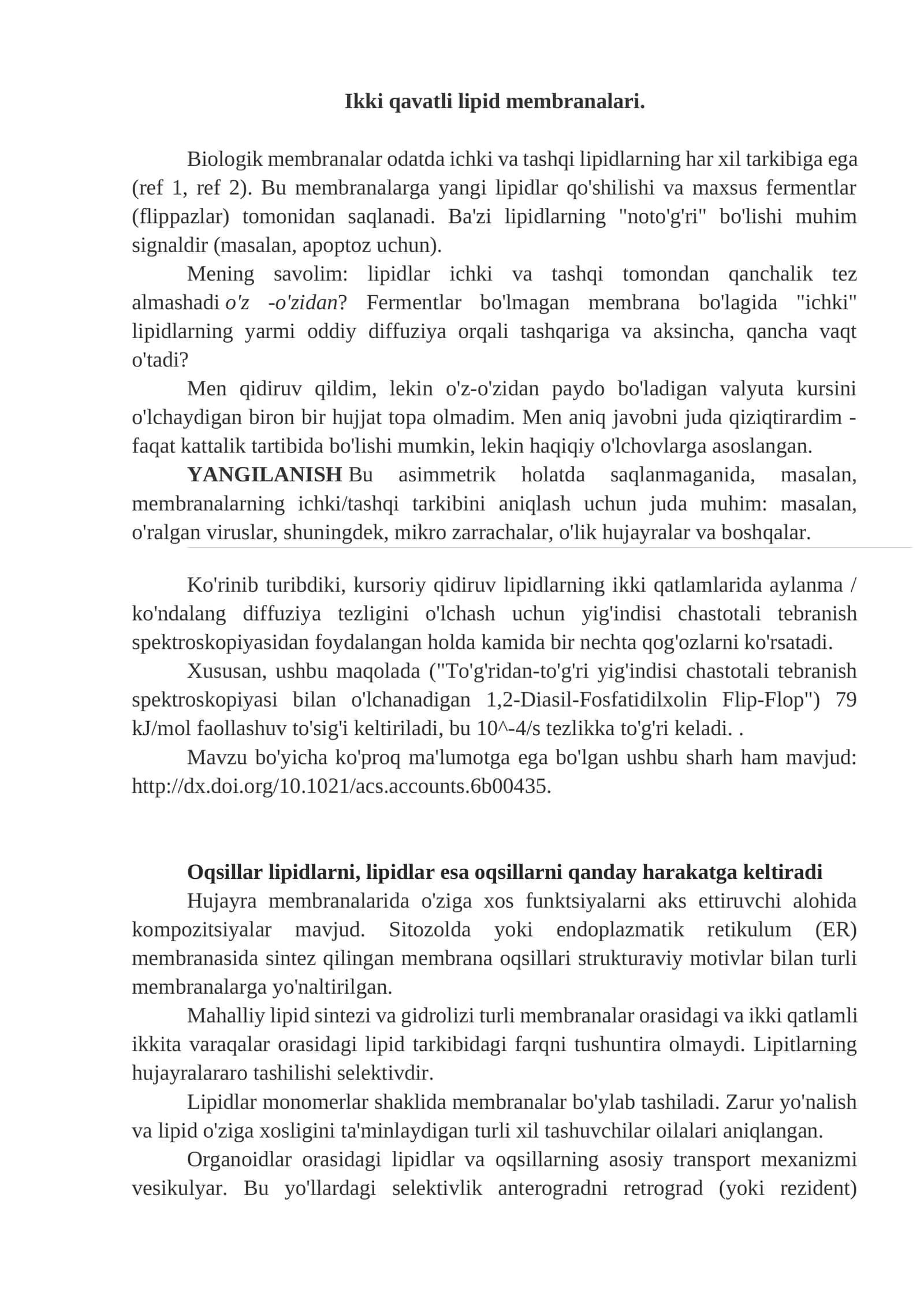 Ikki qavatli lipid membranalari