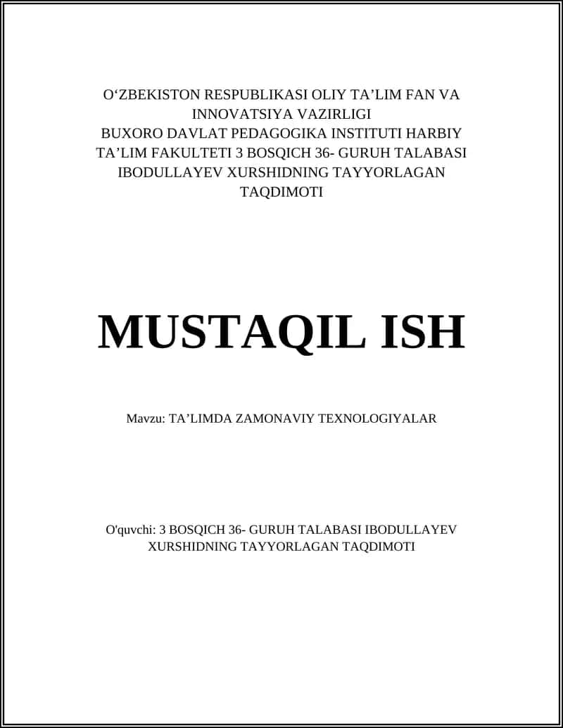 TAʼLIMDA ZAMONAVIY TEXNOLOGIYALAR