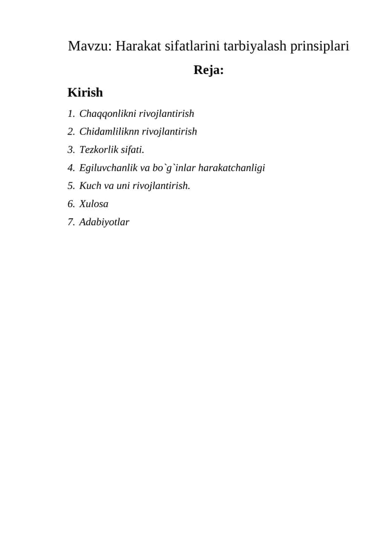 Harakat sifatlarini tarbiyalash prinsiplari