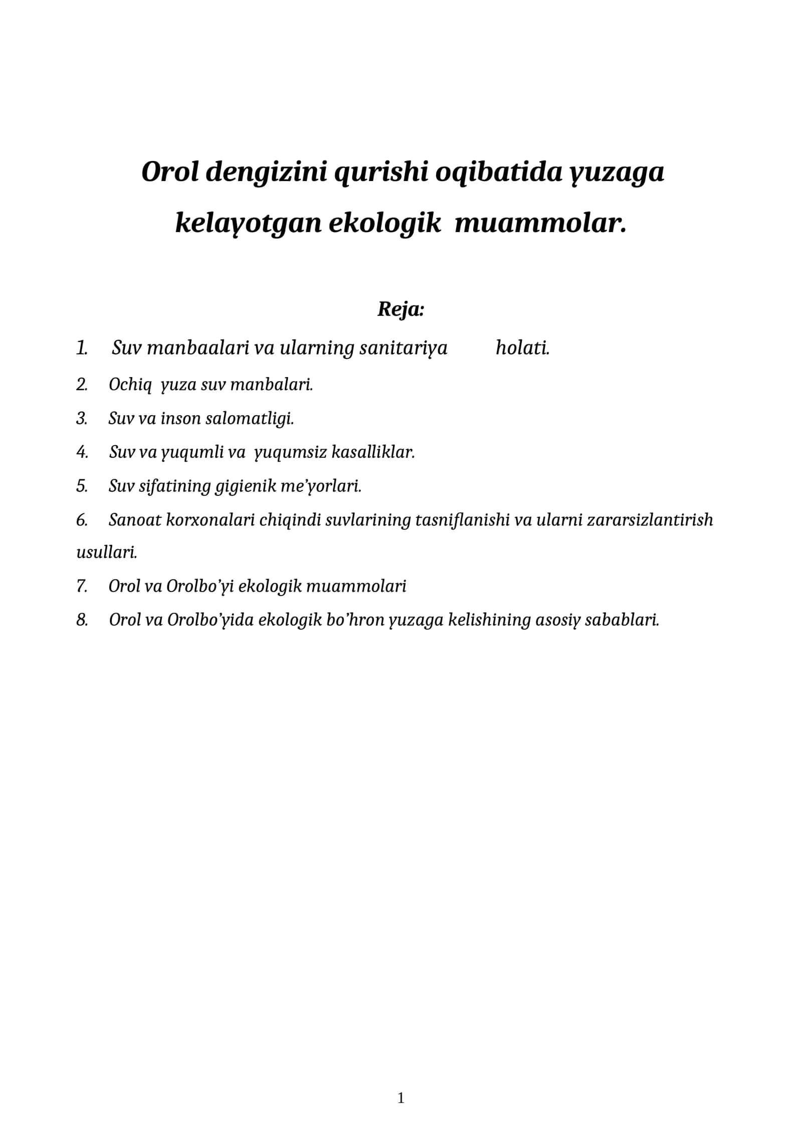 Orol va Orolbo’yida ekologik muammolari
