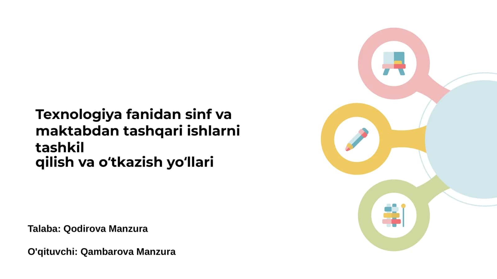 Texnologiya fanidan sinf va maktabdan tashqari ishlarni tashkil qilish va o‘tkazish yo‘llari