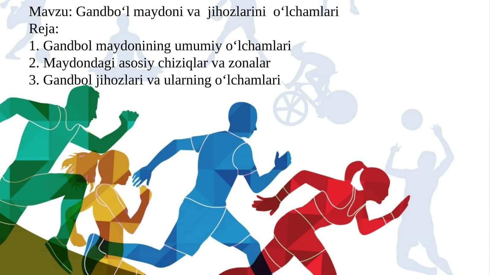 Gandbo‘l maydoni va jihozlarini o‘lchamlari