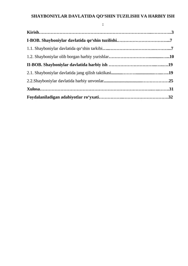 Shayboniylar Davlatida Qo‘shin Tuzilishi va Harbiy Ish