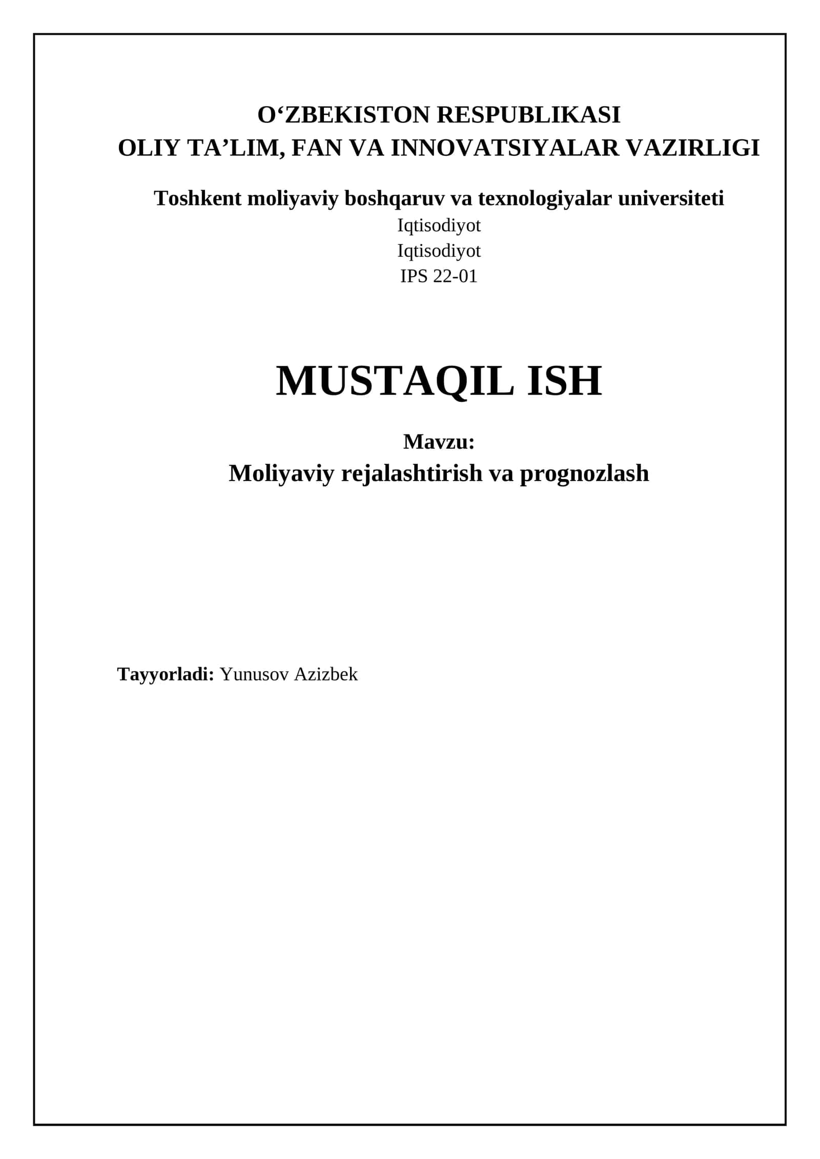 Moliyaviy rejalashtirish va prognozlash asoslari