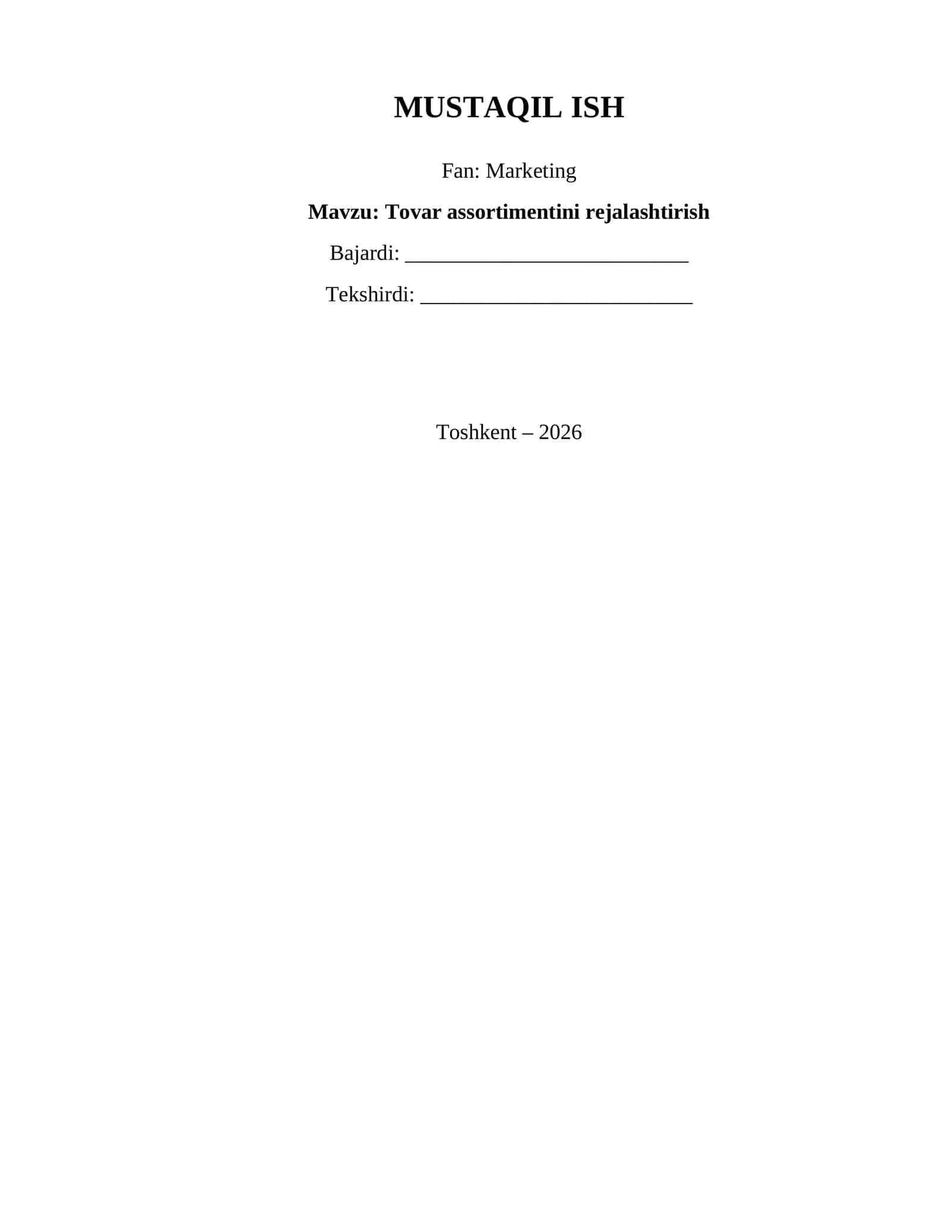 Tovar assortimentini rejalashtirish