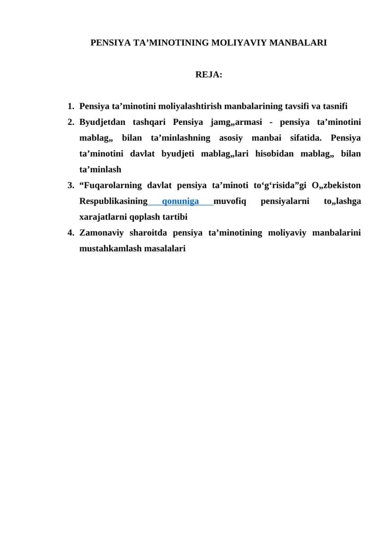 Pensiya ta’minotini moliyalashtirish manbalari
