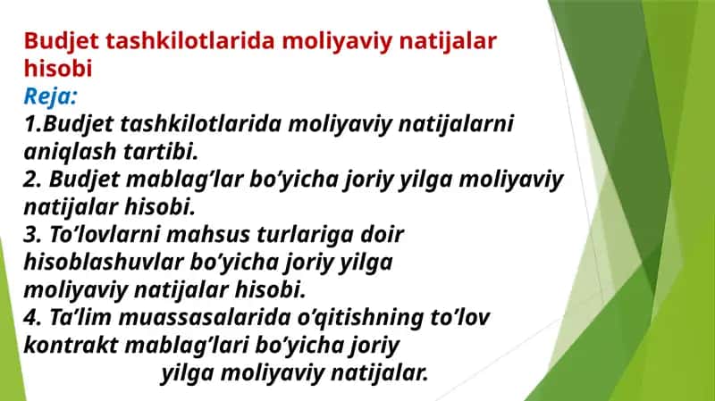 Budjet tashkilotlarida moliyaviy natijalar hisobi