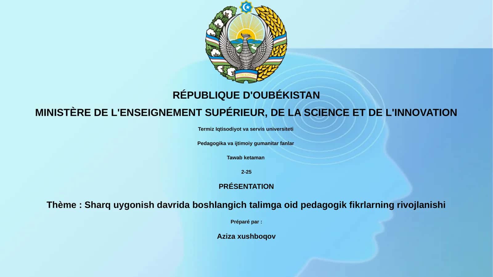 Sharq uygonish davrida boshlangich talimga oid pedagogik fikrlarning rivojlanishi