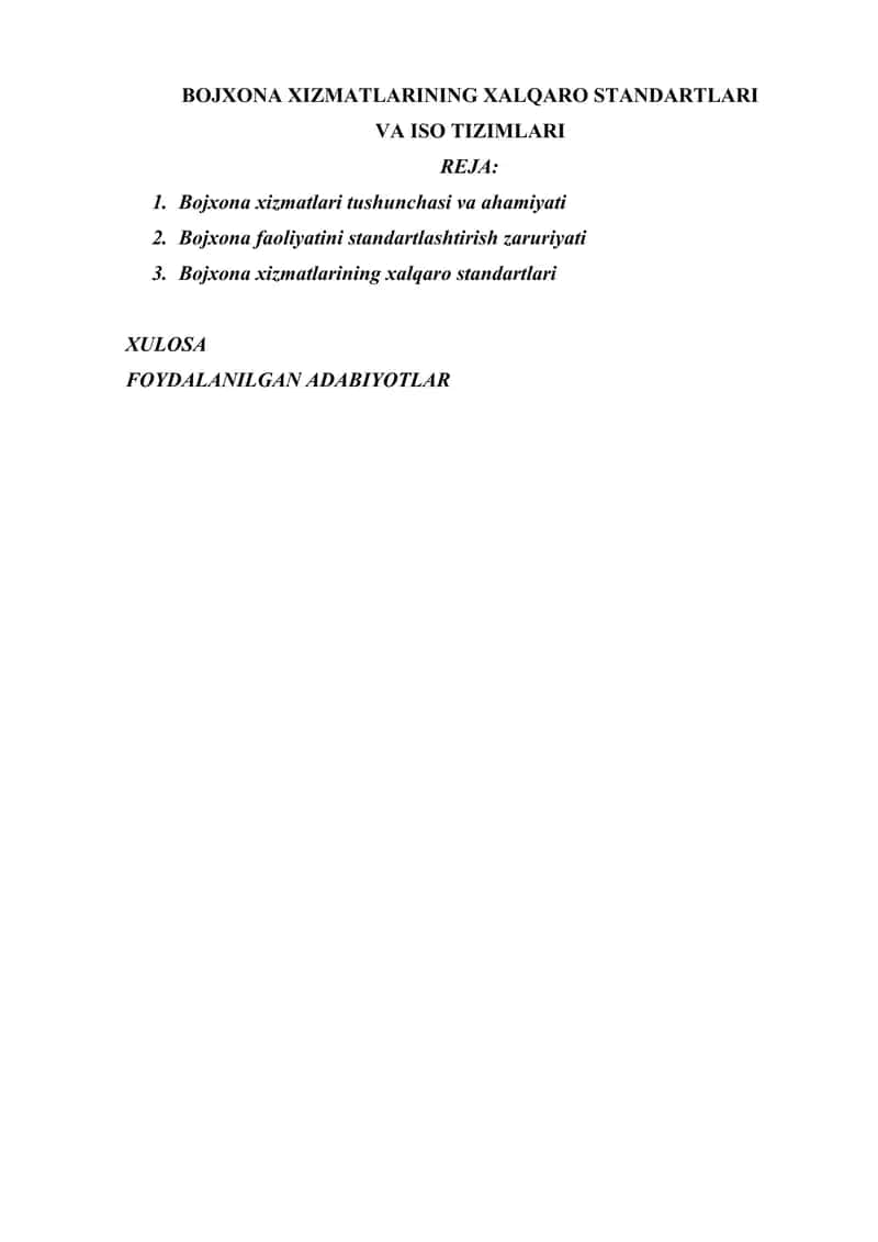 BOJXONA XIZMATLARINING XALQARO STANDARTLARI VA ISO TIZIMLARI