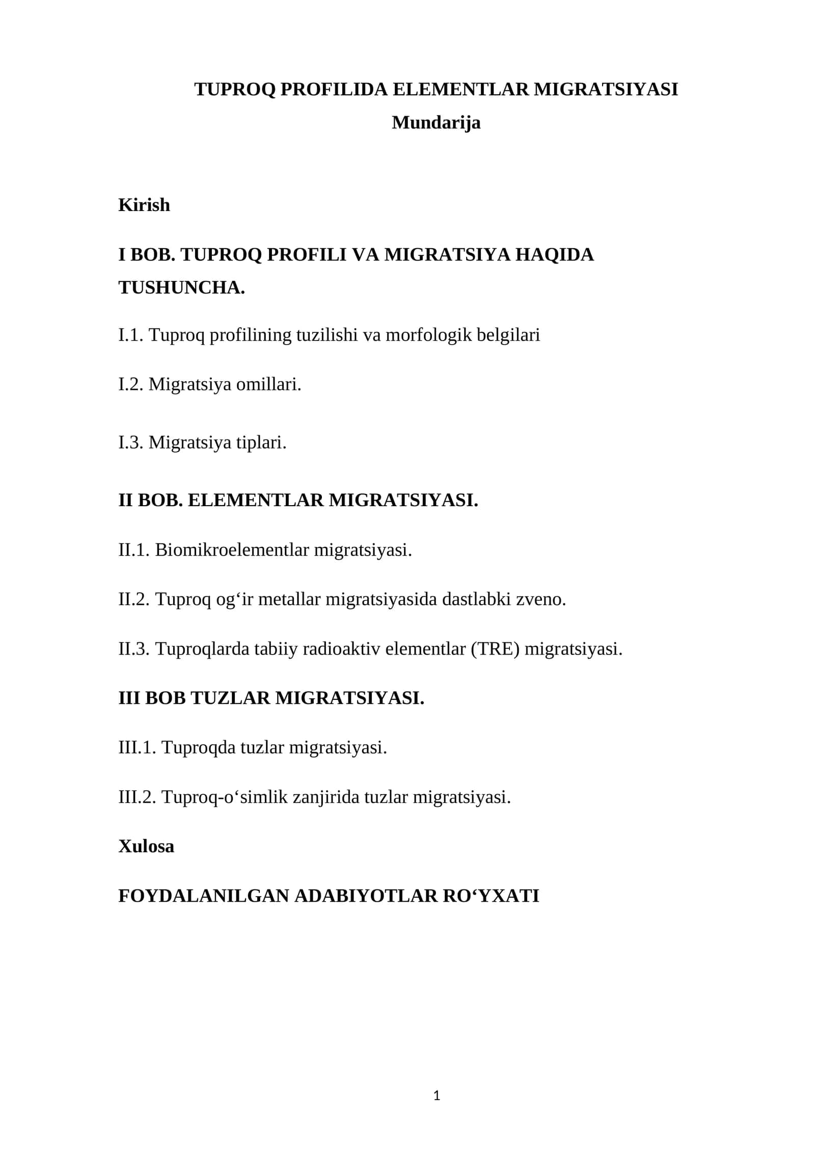 TUPROQ PROFILIDA ELEMENTLAR MIGRATSIYASI