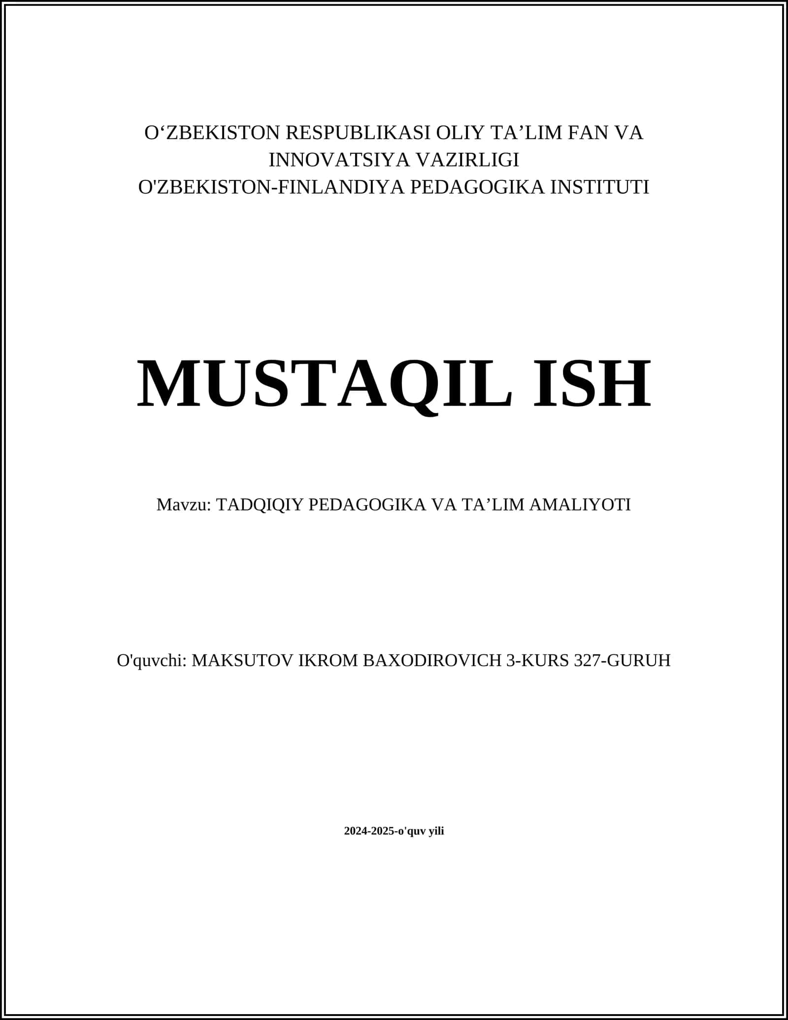 TADQIQIY PEDAGOGIKA VA TAʼLIM AMALIYOTI