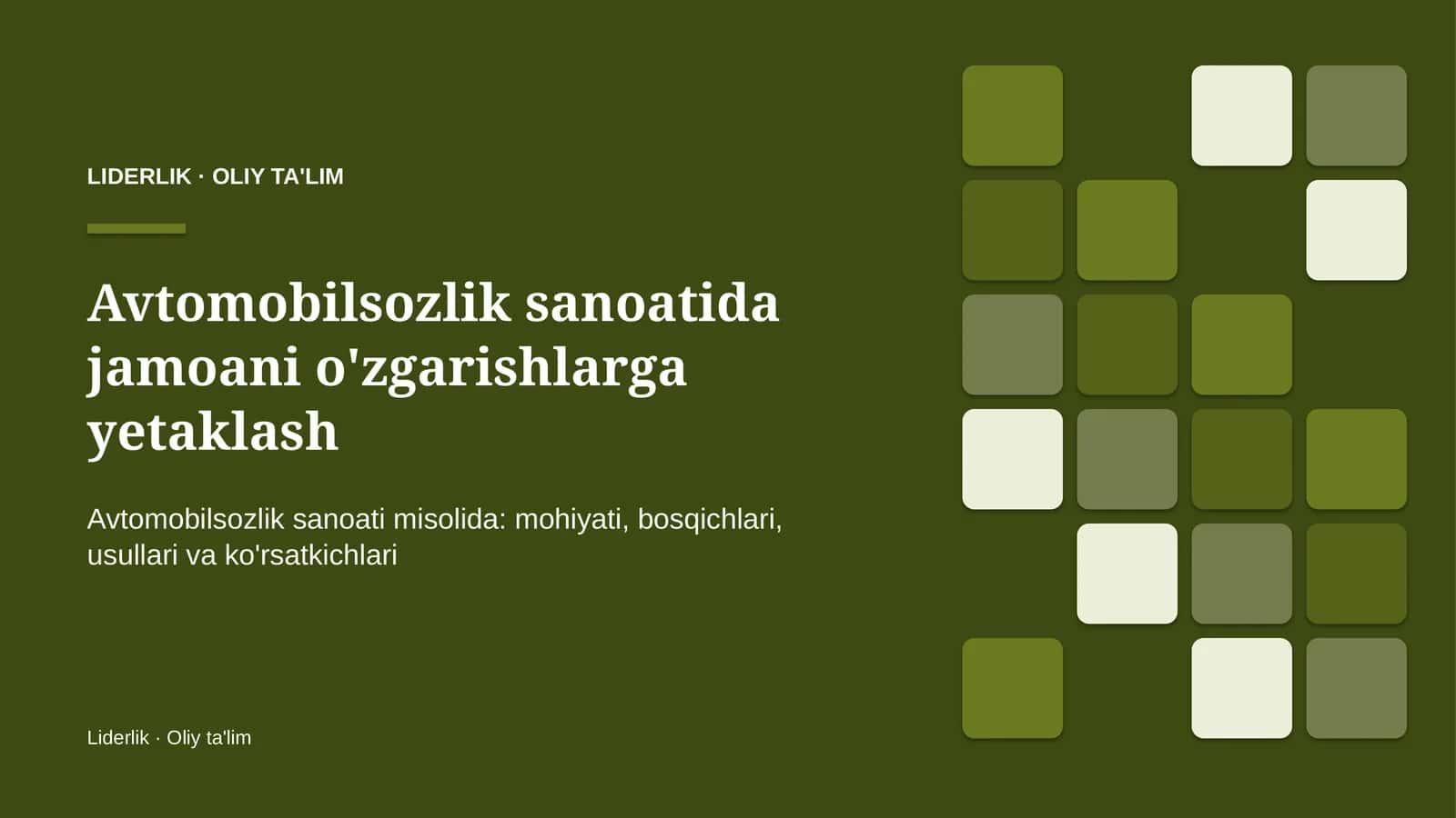 Avtomobilsozlik sanoati misolida: mohiyati, bosqichlari, usullari va ko'rsatkichlari