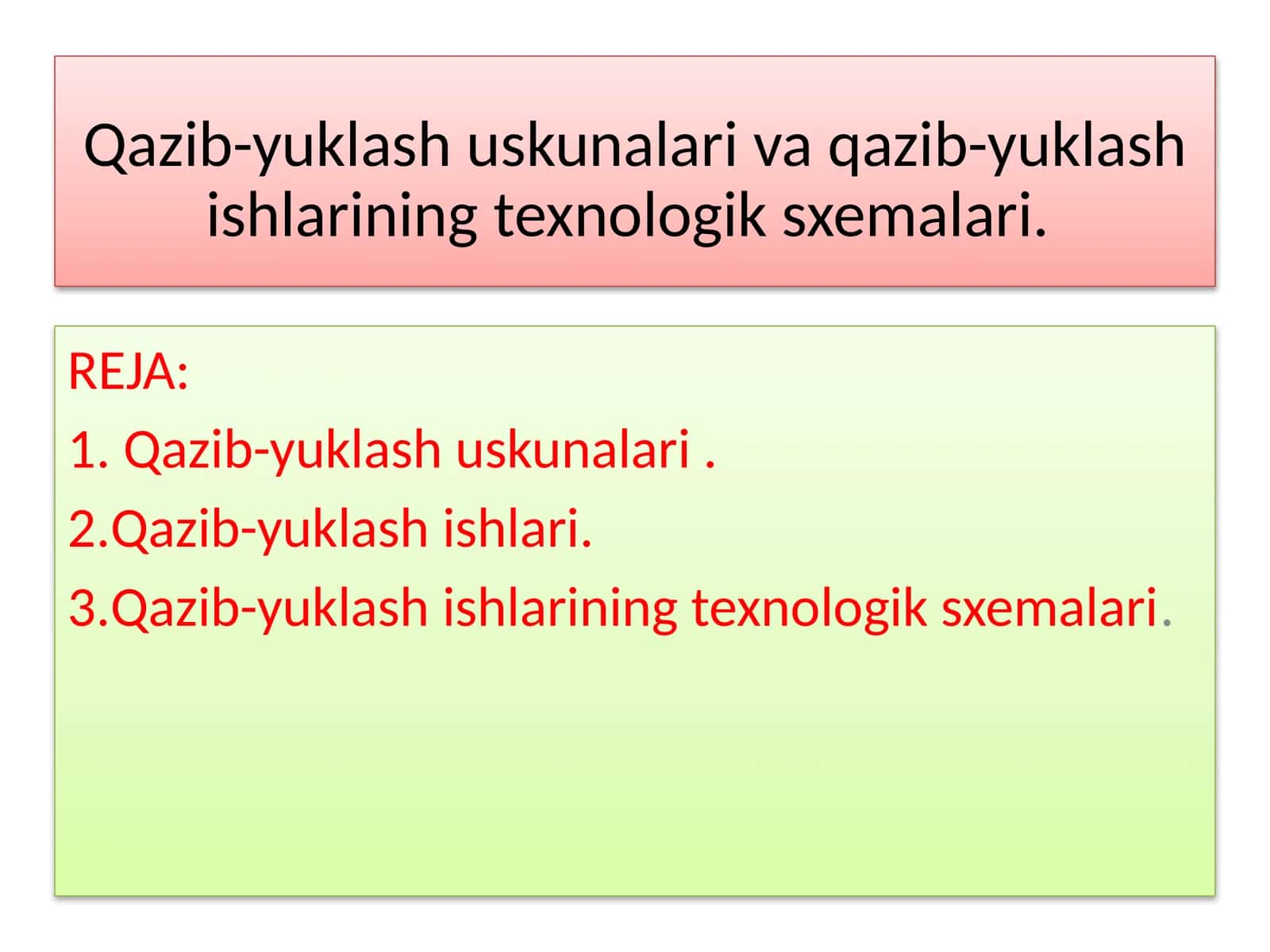 Qazib-yuklashushkunalar va qazib-yuklashishlarining texnologik sxemalari