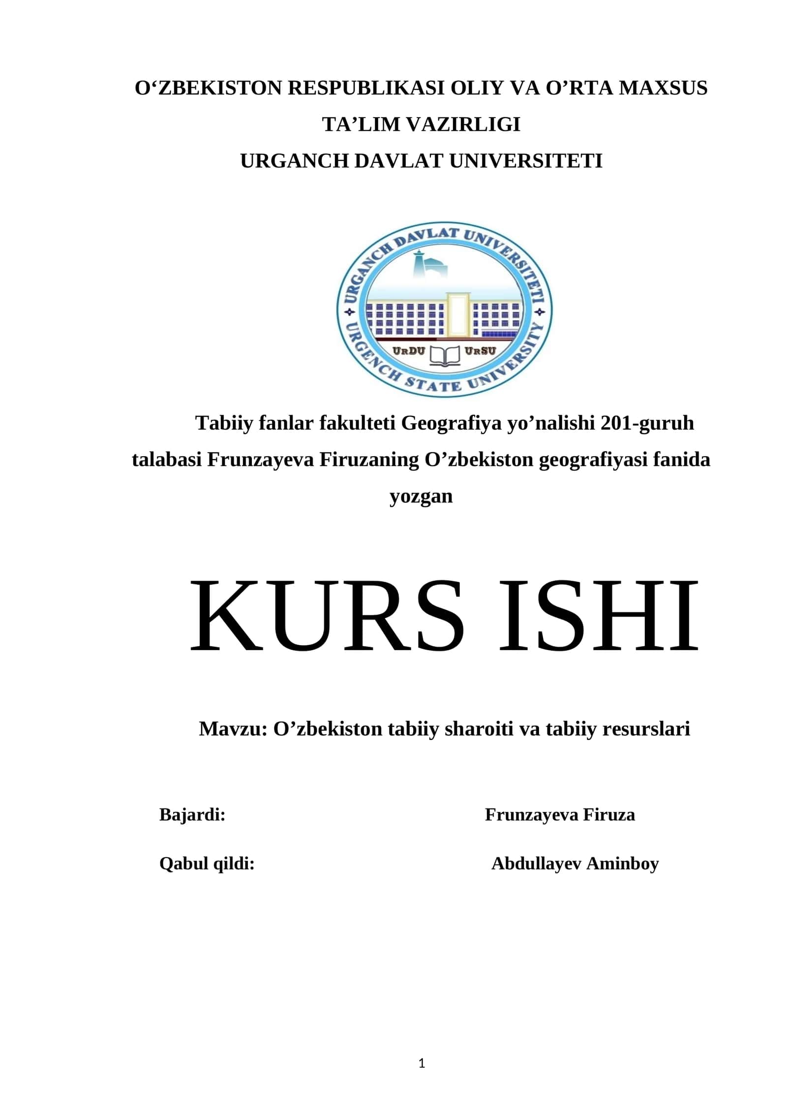 O’zbekiston tabiiy sharoiti va tabiiy resurslari
