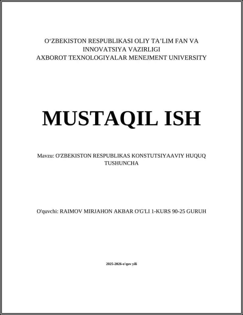 O'ZBEKISTON RESPUBLIKAS KONSTUTSIYAAVIY HUQUQ TUSHUNCHA