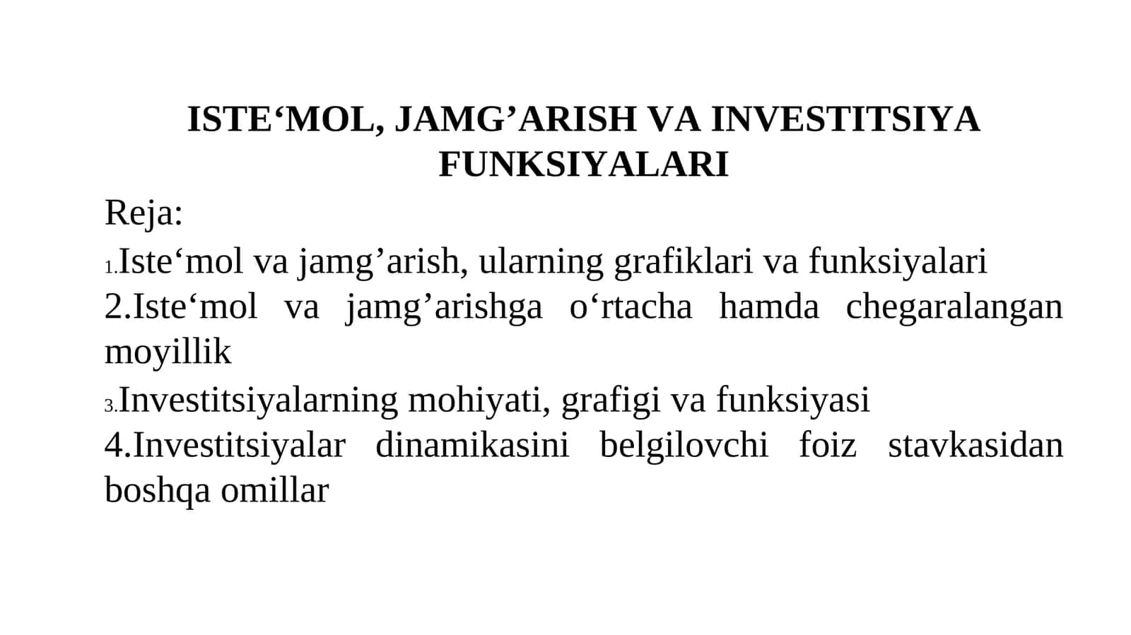 ISTE‘MOL, JAMG’ARISH VA INVESTITSIYAFUNKSIYALARI