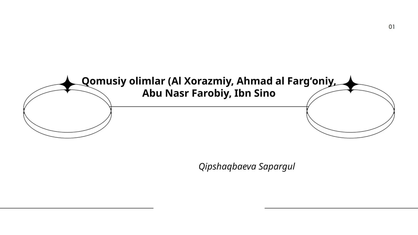 Qomusiy olimlar (Al Xorazmiy, Ahmad al Fargʻoniy, Abu Nasr Farobiy, Ibn Sino