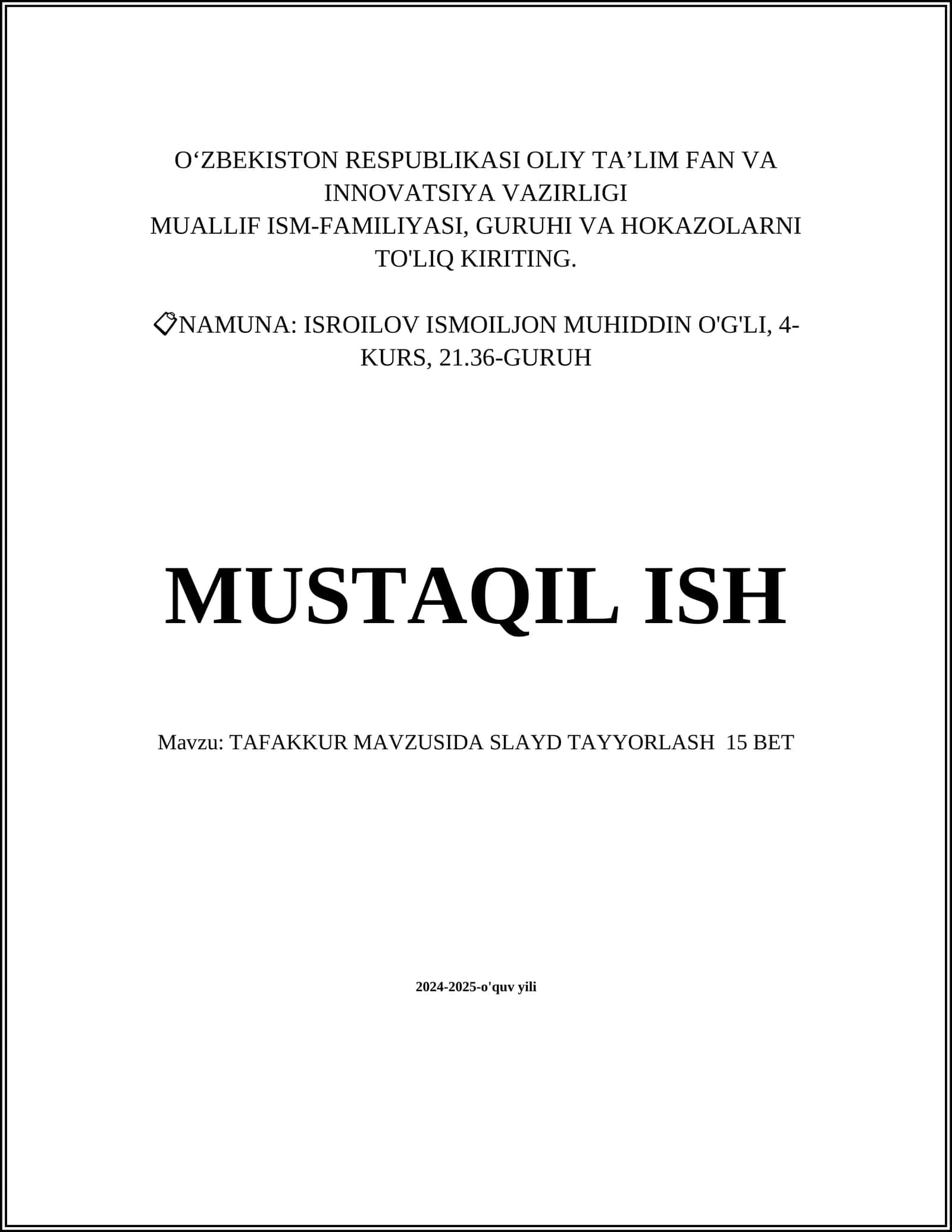 TAFAKKUR MAVZUSIDA SLAYD TAYYORLASH