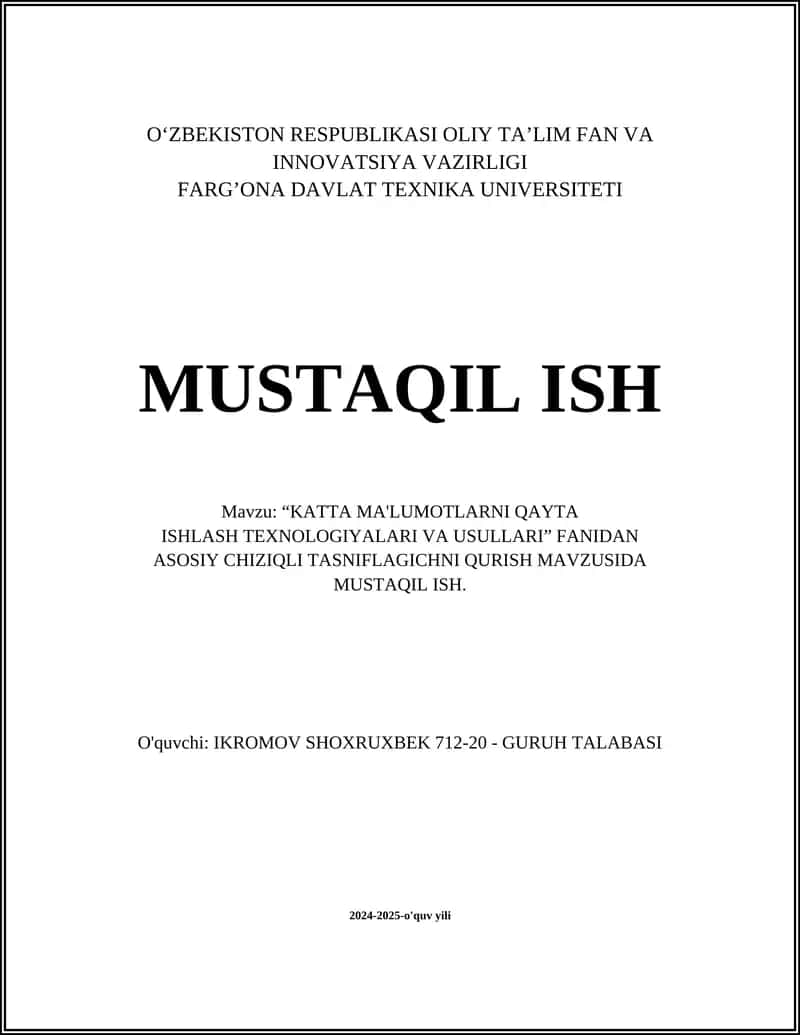 KATTA MA'LUMOTLARNI QAYTA ISHLASH TEXNOLOGIYALARI VA USULLARI