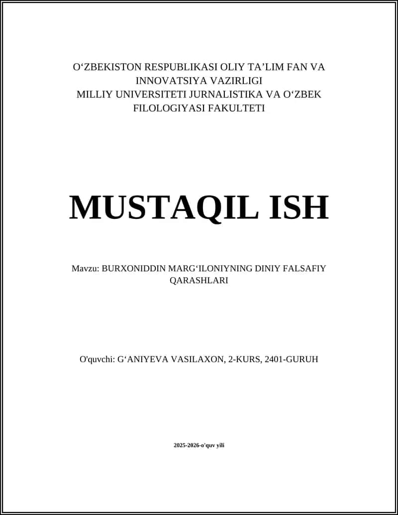 BURXONIDDIN MARG‘ILONIYNING DINIY FALSAFIY QARASHLARI