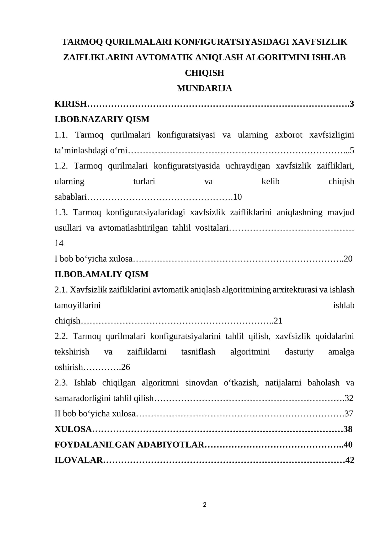TARMOQ QURILMALARI KONFIGURATSIYADAGI XAVFSIZLIK ZAIFLIKLARINI AVTOMATIK ANIQLASH ALGORITMINI ISHLAB CHIQISH