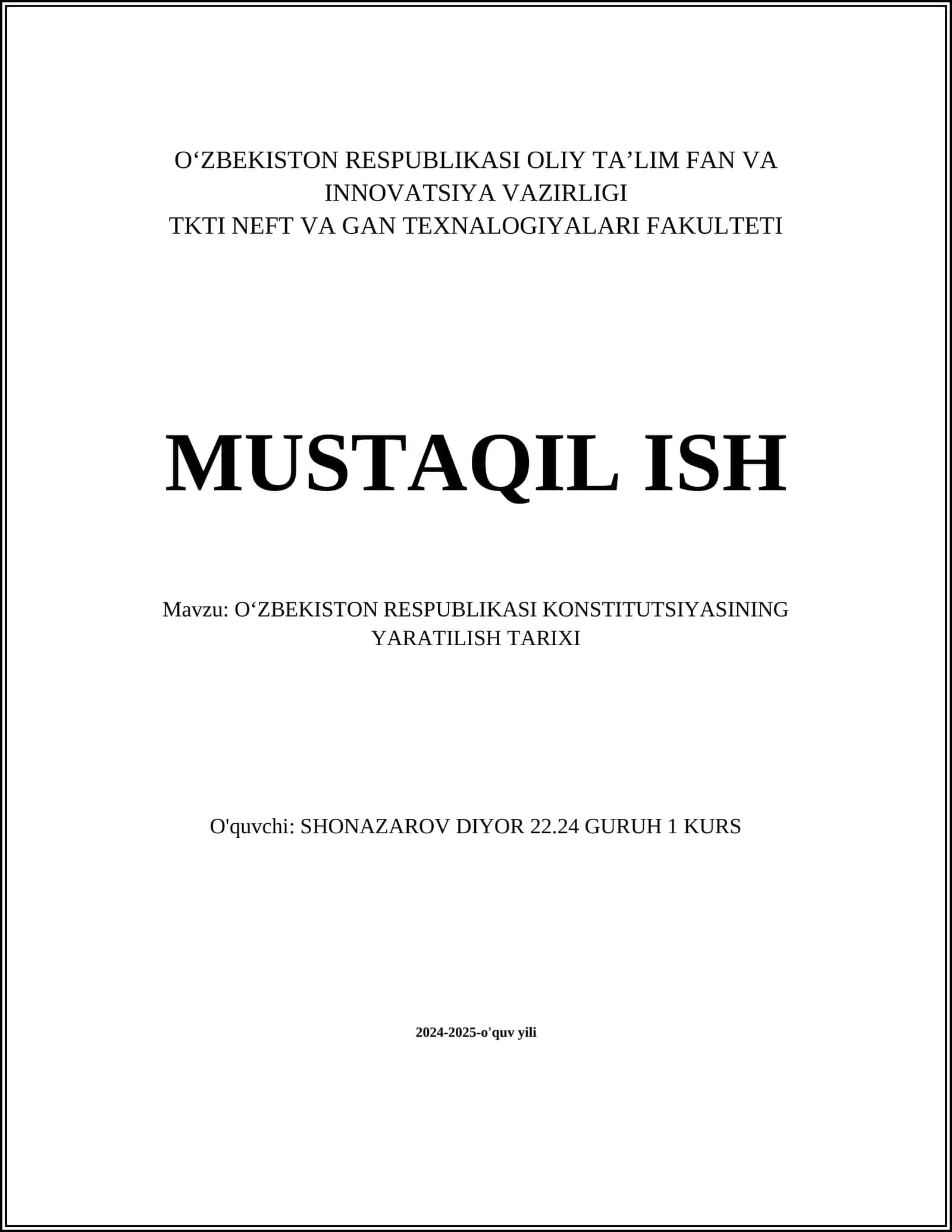 OʻZBEKISTON RESPUBLIKASI KONSTITUTSIYASINING YARATILISH TARIXI