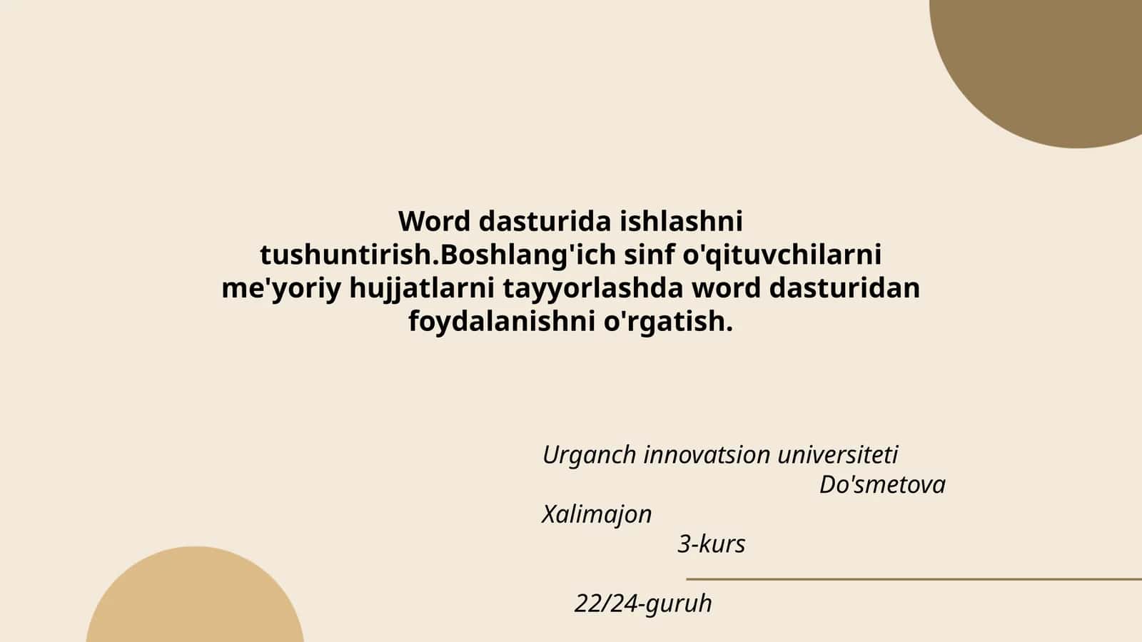 Word dasturida ishlashni tushuntirish