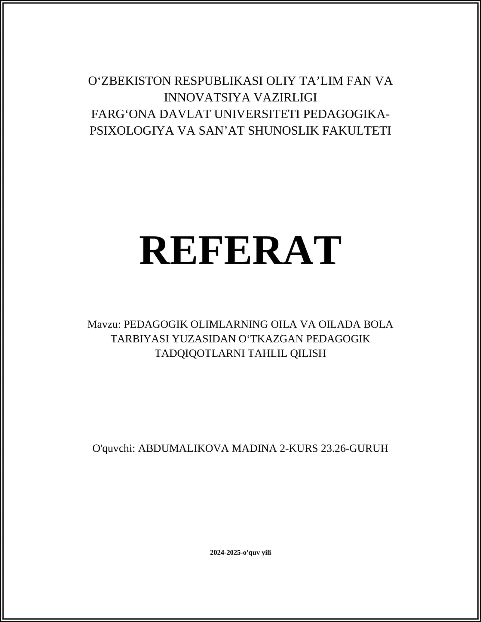 PEDAGOGIK TADQIQOTLARNI TAHLIL QILISH