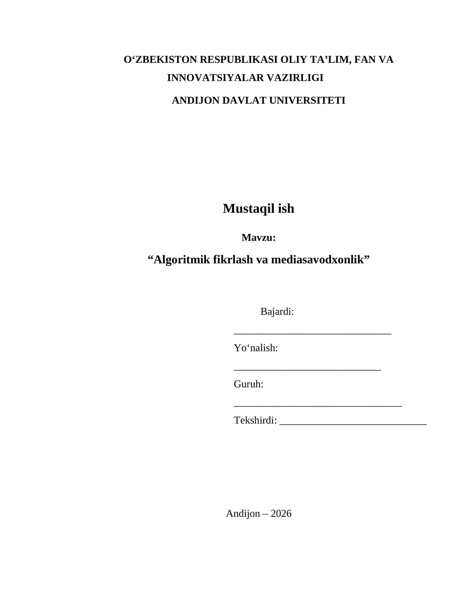 Algoritmik fikrlash va mediasavodxonlik