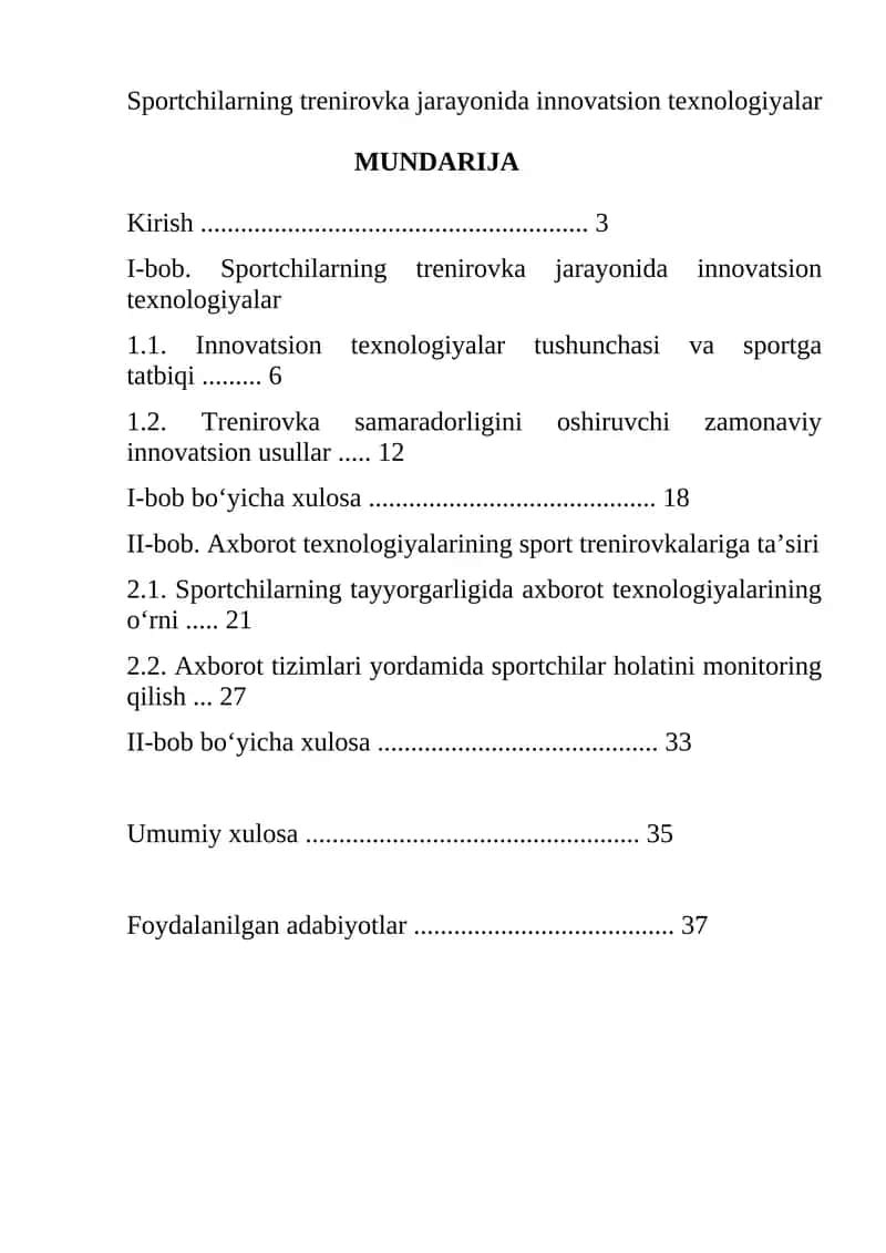Sportchilarning trenirovka jarayonida innovatsion texnologiyalar
