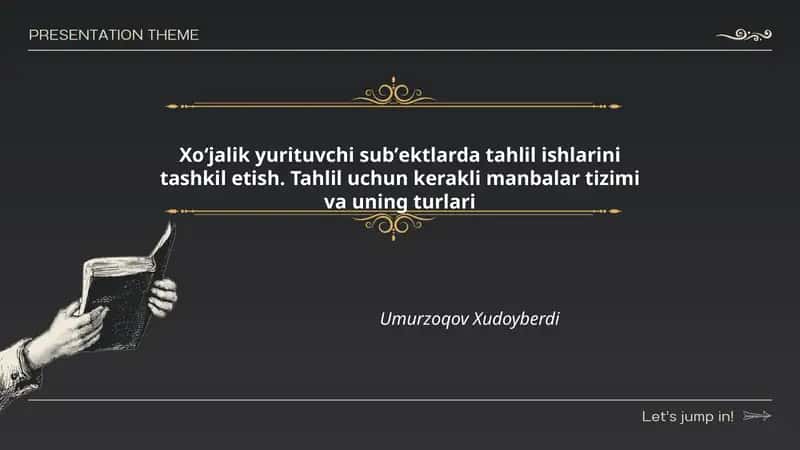 Xoʻjalik yurituvchi subʼektlarda tahlil ishlarini tashkil etish