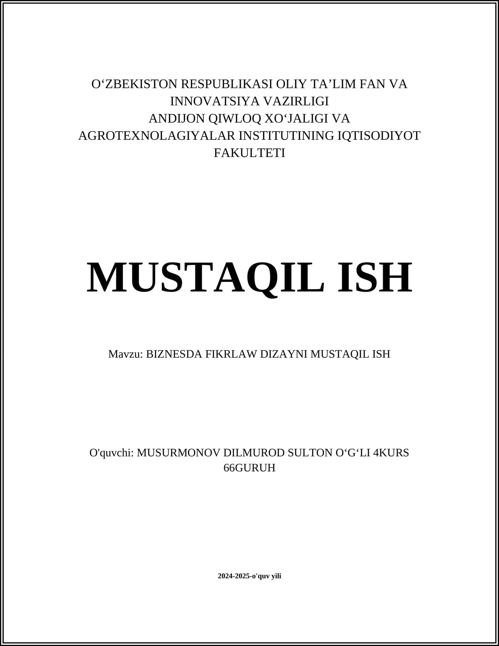 BIZNESDA FIKRLAW DIZAYNI MUSTAQIL ISH