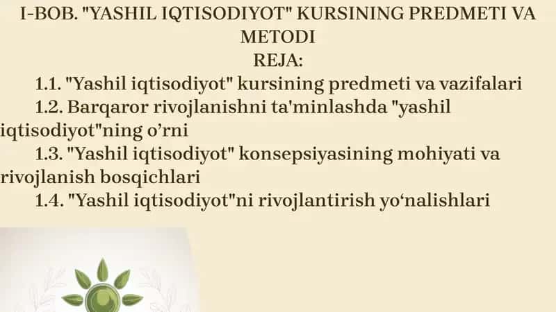 Yashil Iqtisodiyot Kursi