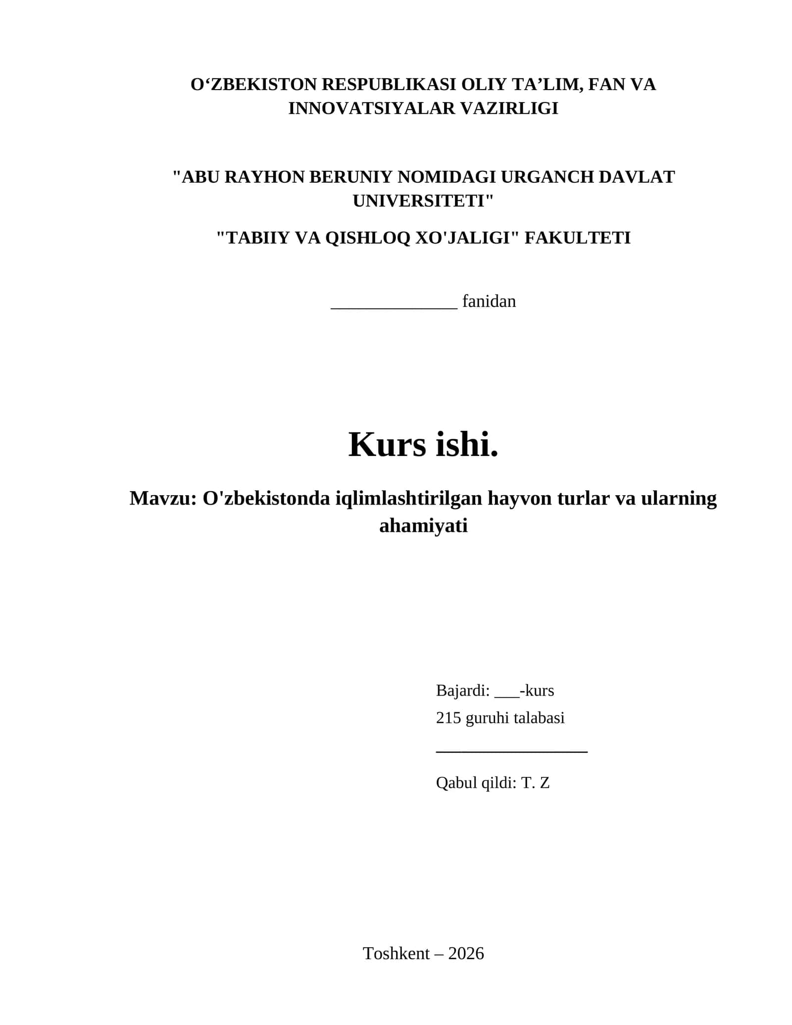 O'zbekistonda iqlimlashtirilgan hayvon turlar va ularning ahamiyati