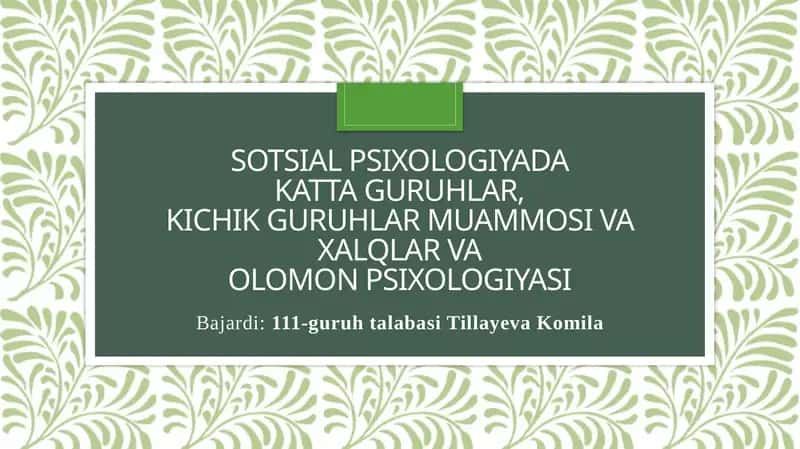 Sotsialpsixologiyada Katta Guruhlar, Kichik Guruhlar va Xalqlar va Olomonpsixologiyasi