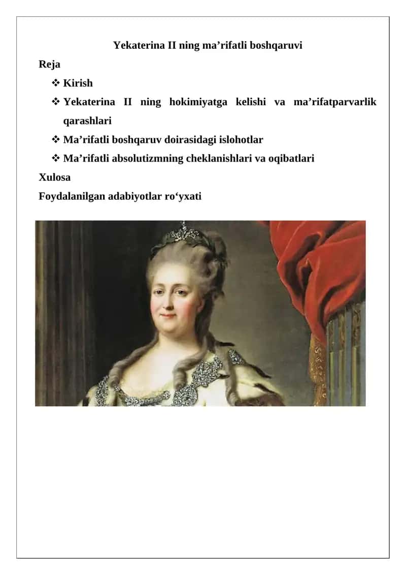 Yekaterina II ning ma’rifatli boshqaruvi