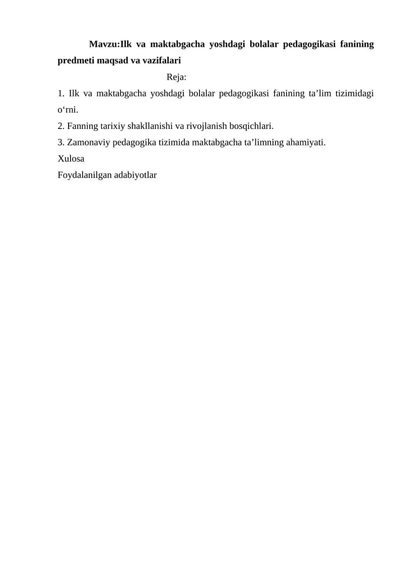 Maktabgacha yoshdagi bolalar pedagogikasi
