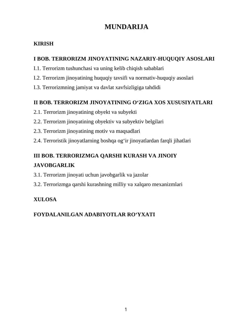 TERRORIZM JINOYATINING NAZARIY-HUQUQIY ASOSLARI