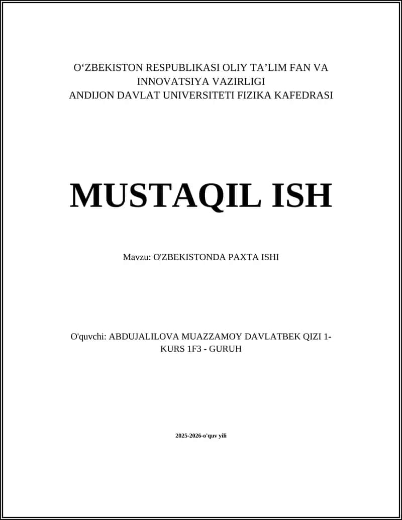 O'ZBEKISTONDA PAXTA ISHI