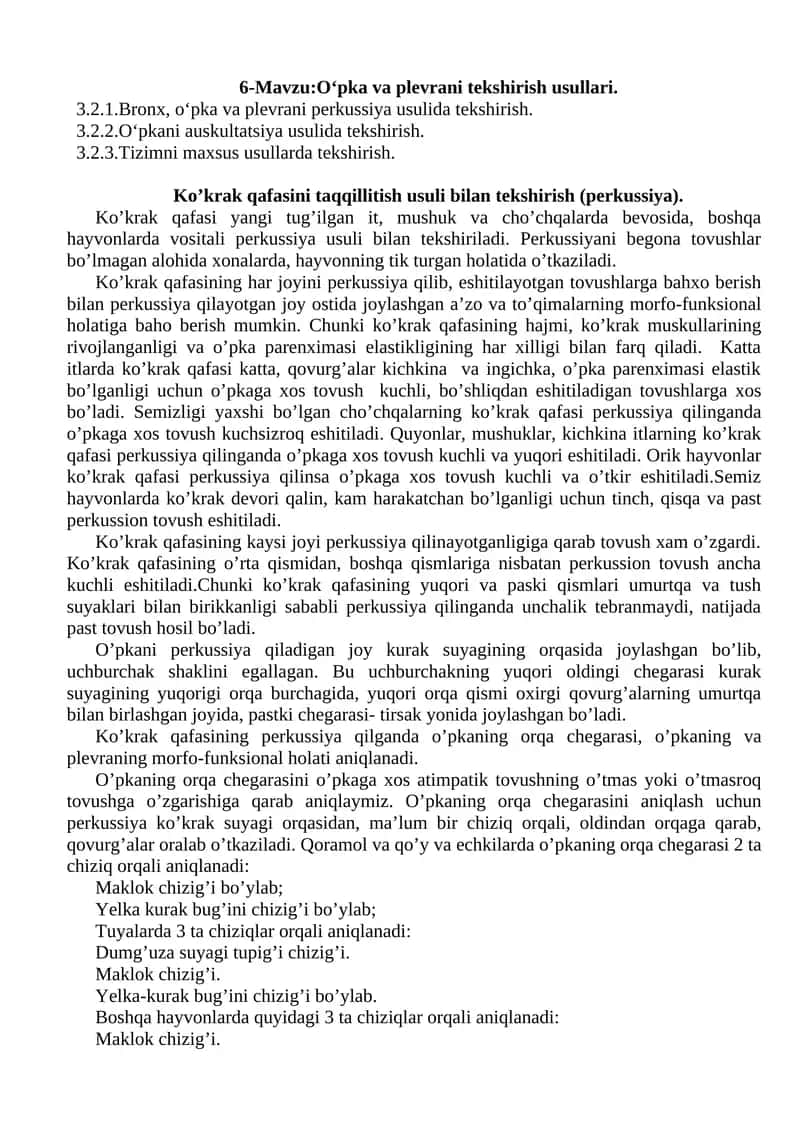 Ko’krak qafasini taqqillitish usuli bilan tekshirish