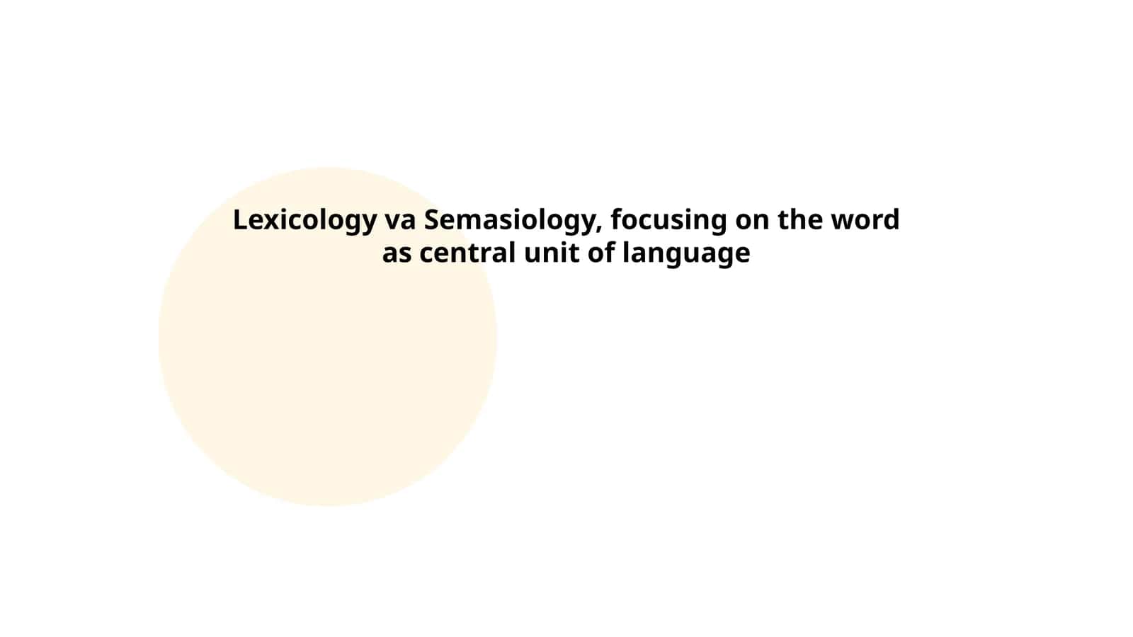 Lexicology va Semasiology, focusing on the word as central unit of language