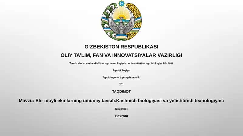 Efir moyli ekinlarning umumiy tavsifi