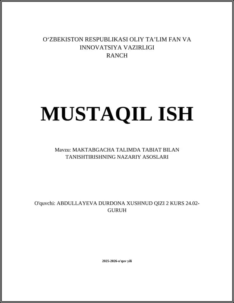 MAKTABGACHA TALIMDA TABIAT BILAN TANISHTIRISHNING NAZARIY ASOSLARI
