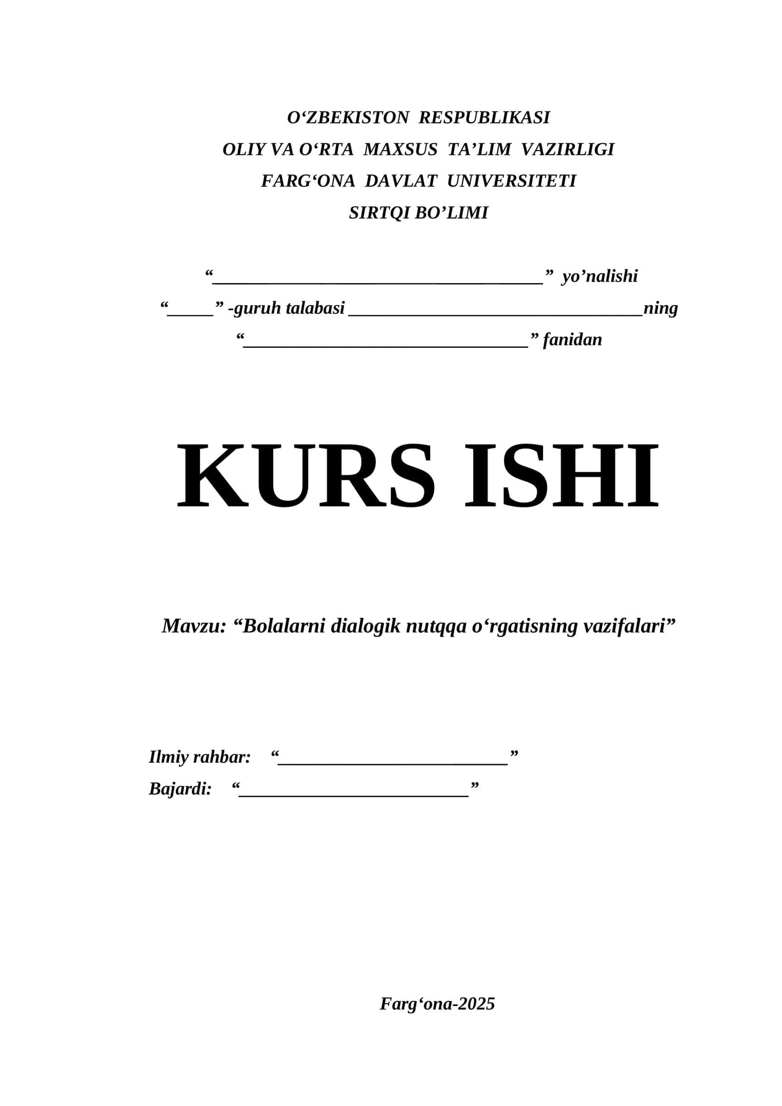 Bolalarni dialogik nutqqa oʻrgatishning vazifalari