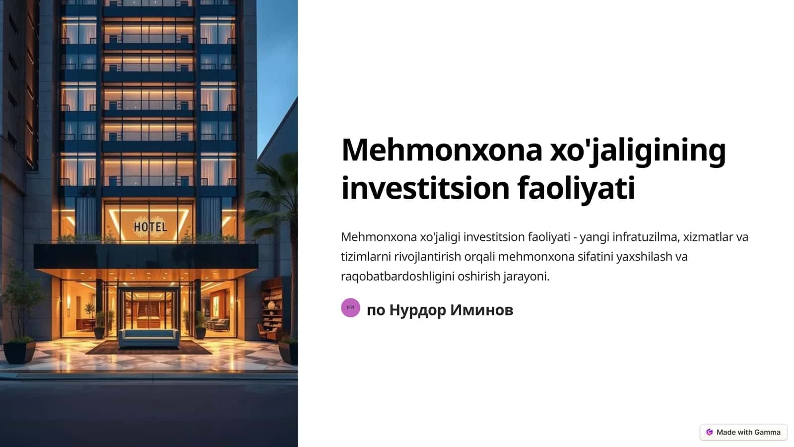 Mehmonxona xo'jaligining investitsion faoliyati